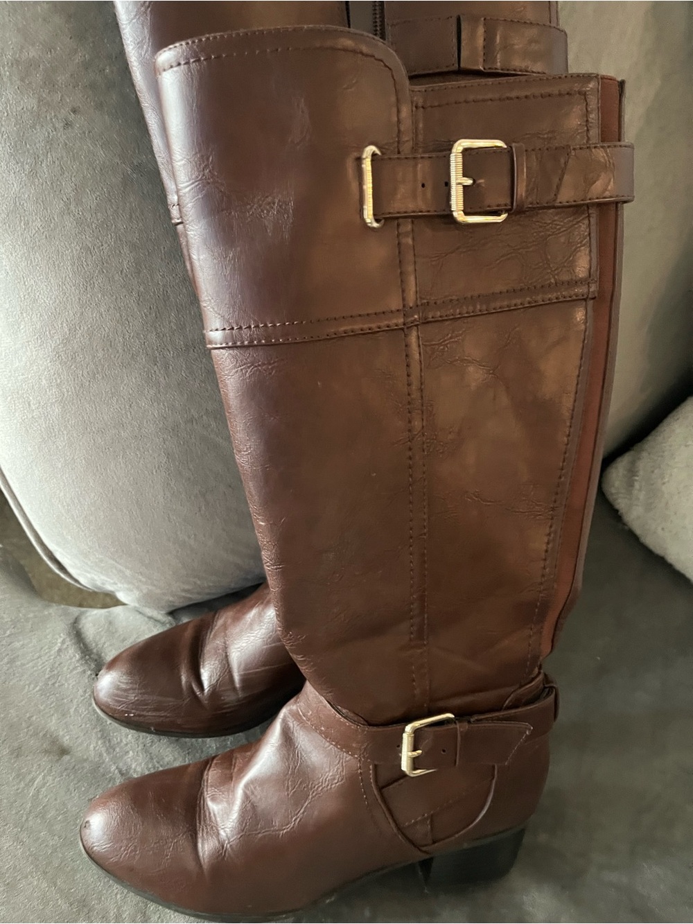 Unisa Brown Knee-High Riding Boots with Buckle Accents
